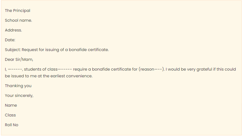 application letter for bonafide certificate