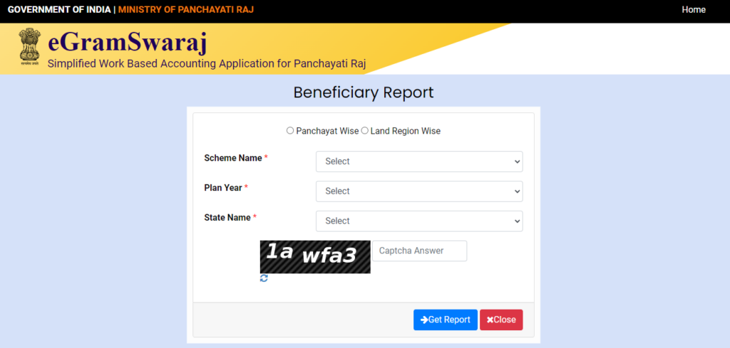 Gram Swaraj Portal beneficiary report