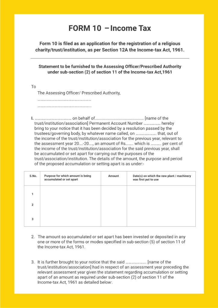 Form 10 – Income Tax