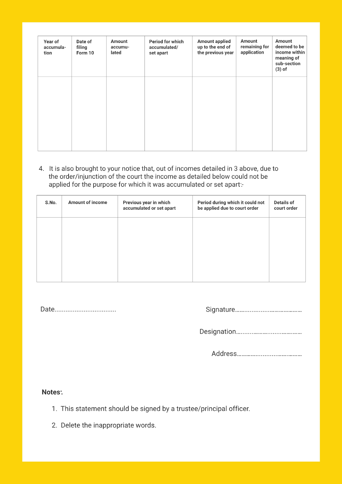 Form 10 – Income Tax