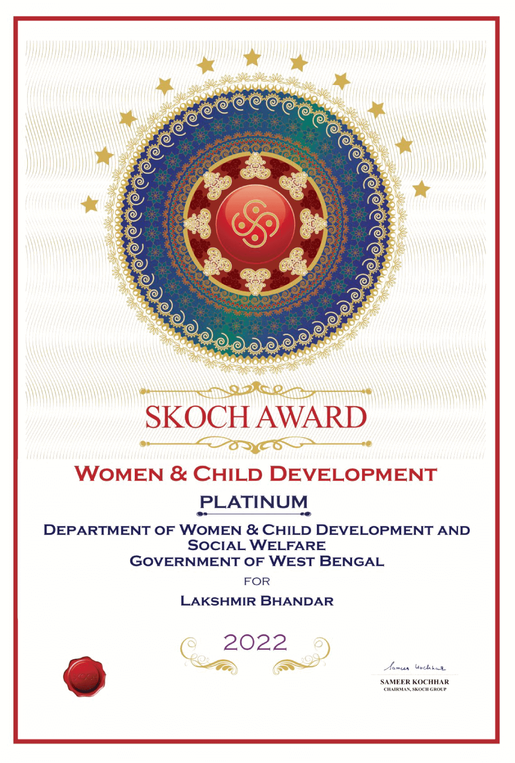 skoch award-Lakshmi Bhandar Scheme