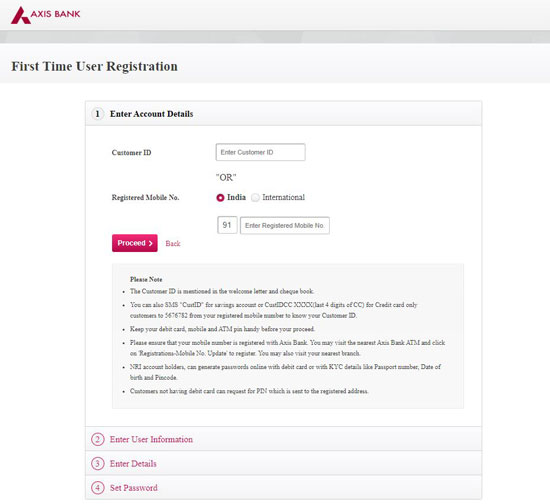 Axis Bank Net Banking new Register