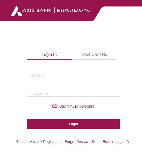 axis bank login id
