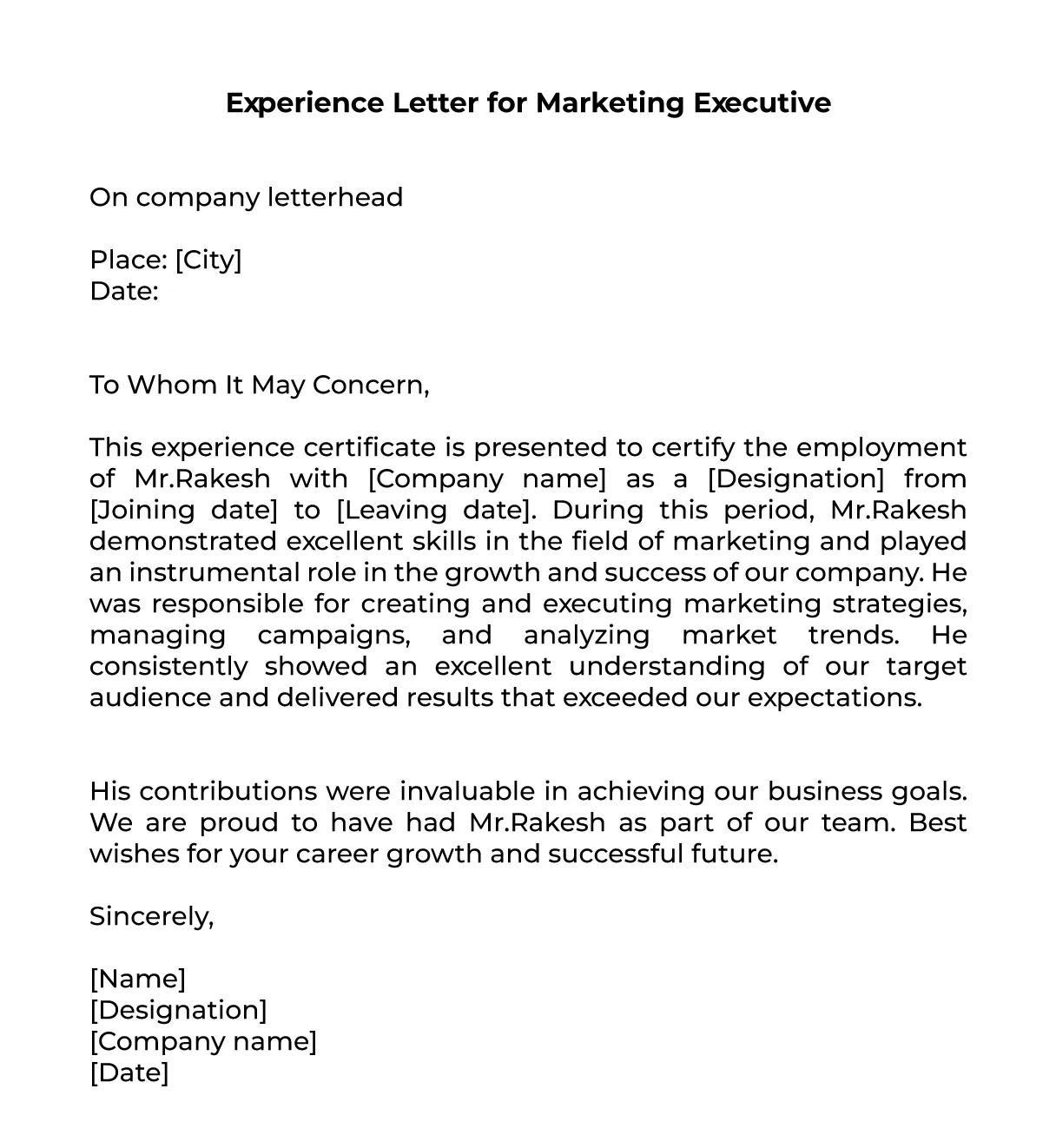 work experience letter sample pdf